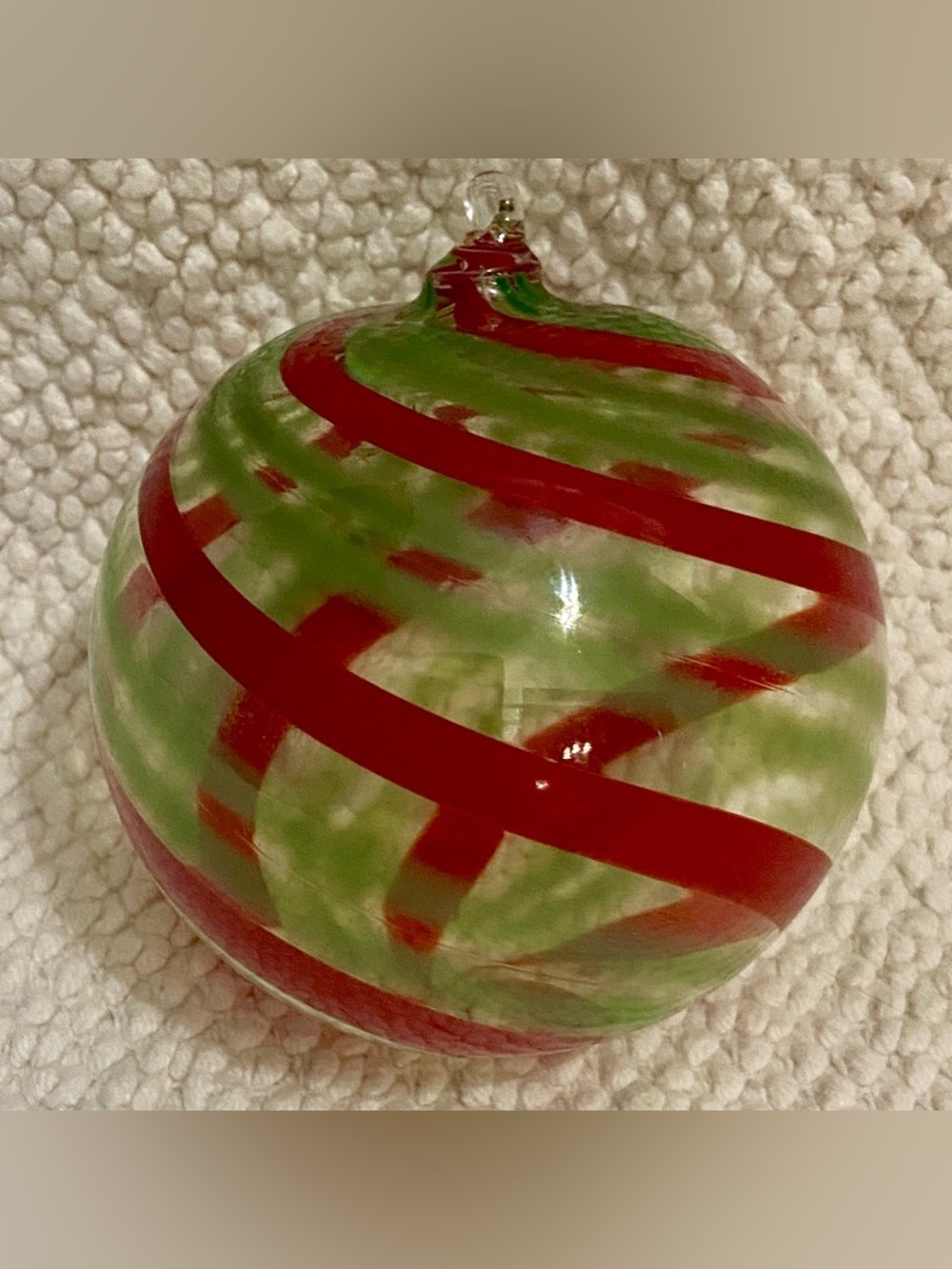 Vintage, Blown Round Green-Red Glass Christmas Ornaments
